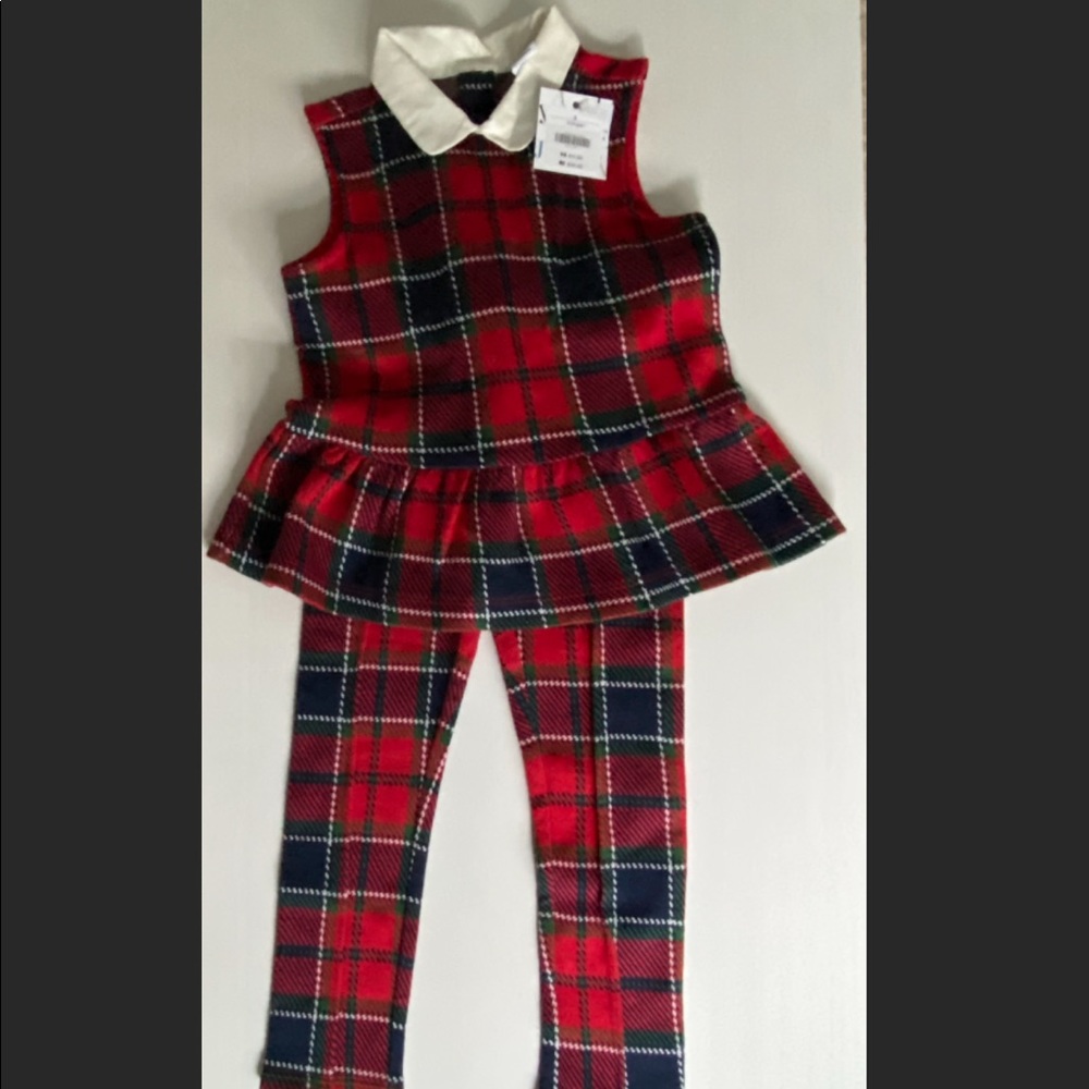 NWT!! Janie and Jack Crimson Plaid Set